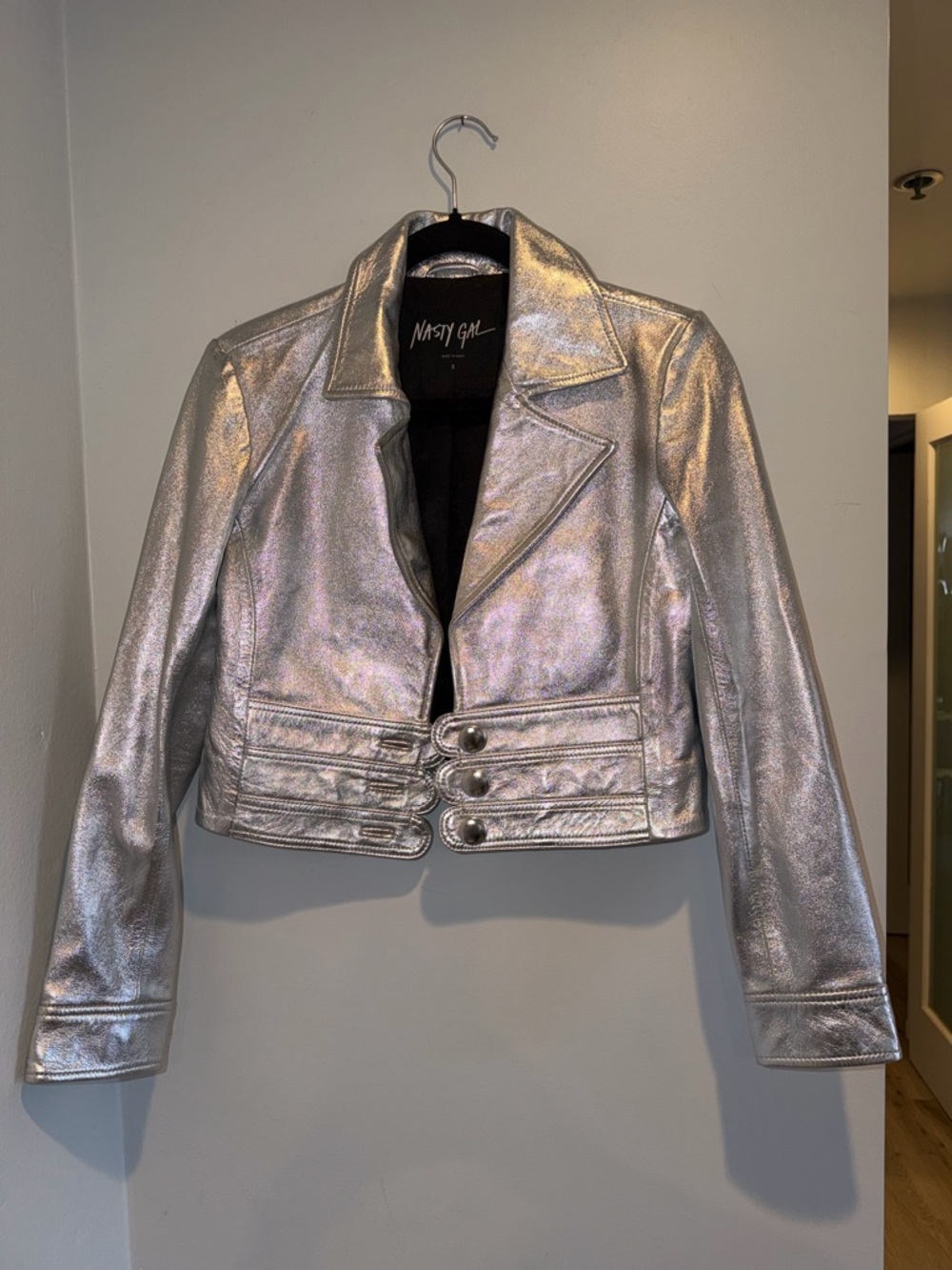 Nasty Gal Genuine Lamb Leather Silver Jacket